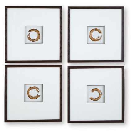 Dallbourne - Wall Art Set (Set of 4) - White / Gold Finish