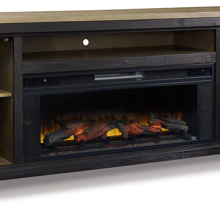 Foyland - 83" TV Stand With Electric Infrared Fireplace Insert - Black / Brown