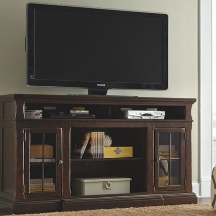 Roddinton - XL TV Stand w/Fireplace Option - Dark Brown
