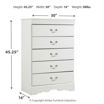 Anarasia - Five Drawer Chest - White