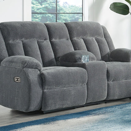 Observation - Double Reclining Power Loveseat With Console - Steel