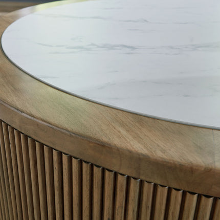 Camdill - Round Cocktail Table - Light Brown / White
