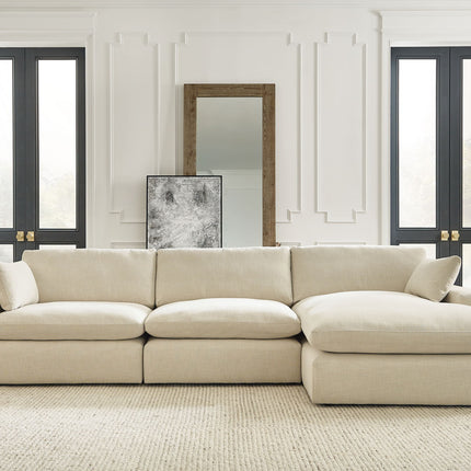 Elyza - 4 Pc. - Right Arm Facing Corner Chaise 3 Pc Sectional, Ottoman - Linen