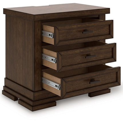 Taffenbrook - Three Drawer Night Stand - Medium Brown