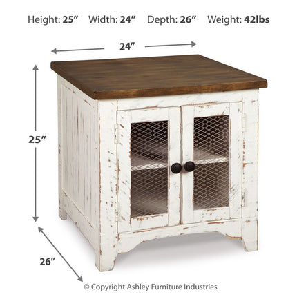 Wystfield - Rectangular End Table - 2 Doors - White / Brown