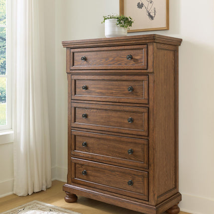 Zackaryn - Five Drawer Chest - Warm Brown