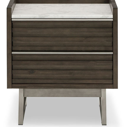 Arkenton - Two Drawer Night Stand - Grayish Brown / White