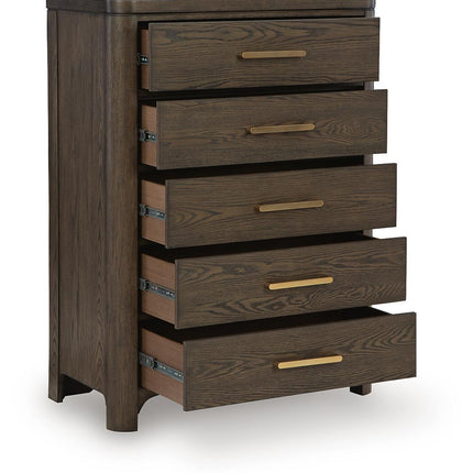 Radkin - Five Drawer Chest - Burnished Brown