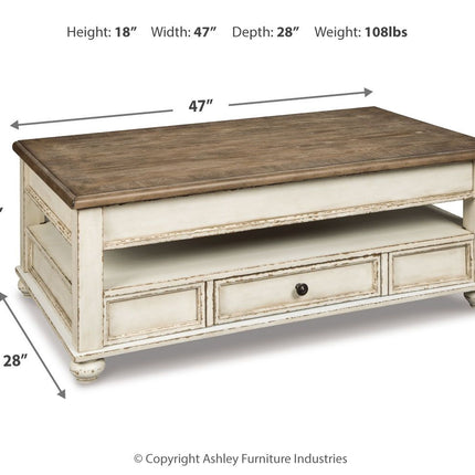 Realyn - Lift Top Cocktail Table - White / Brown