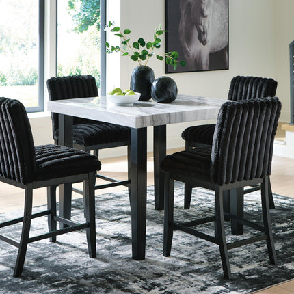 Mervannie - 5 Pc. - Counter Height Dining Table And 4 Barstools - Gray / Black