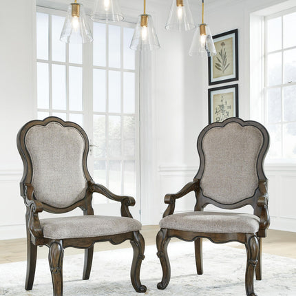 Maylee - Dining Upholstered Arm Chair (Set of 2) - Dark Brown