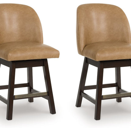 Neymorton - Upholstered Swivel Faux Leather Barstool (Set of 2) - Dark Grayish Brown