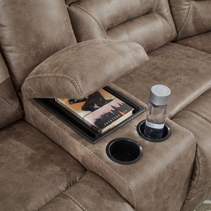 Ravenel - 3-Piece Power Reclining Sectional With Laf Power Reclining Loveseat With Console - Faux Leather - Fossil