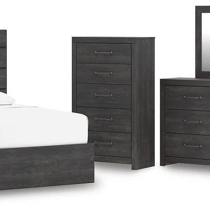 Hollivern - 4 Pc. - Twin Panel Storage Bed, Dresser, Mirror And Chest - Dark Gray
