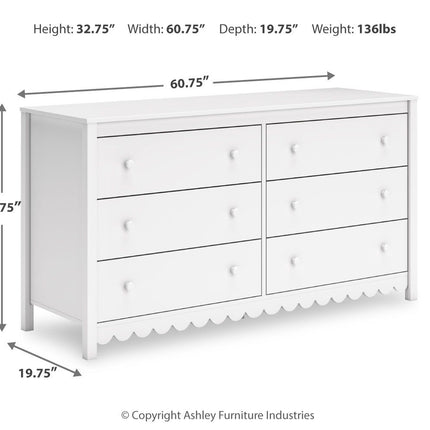 Hallityn - Six Drawer Dresser - White
