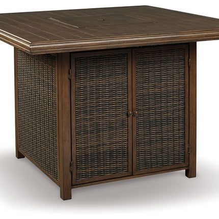 Paradise Trail - Square Bar Table w/Fire Pit - Medium Brown