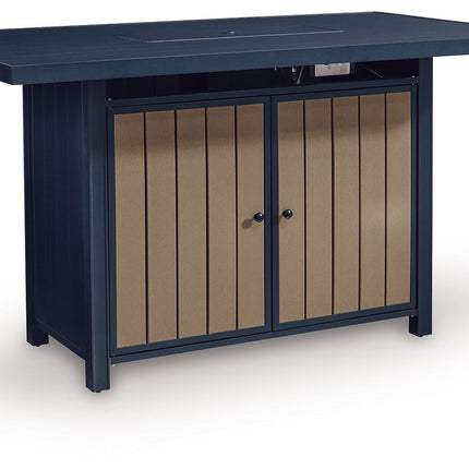 East Beach - Rectangular Bar Table With Fire Pit - Blue