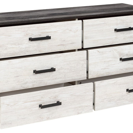 Shawburn - Six Drawer Dresser - Pewter-tone pulls - White / Black / Gray