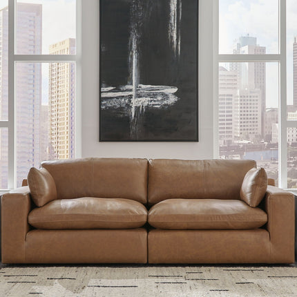 Emilia - 3 Pc. - 2-Piece Sectional Loveseat, Ottoman - Caramel