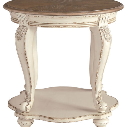 Realyn - Round End Table - White / Brown
