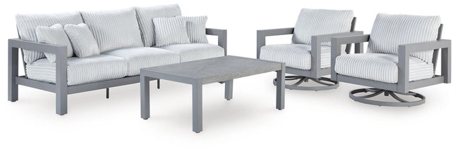 Hurley Park - 4 Pc. - Outdoor Sofa, 2 Lounge Chairs And Coffee Table - Gray
