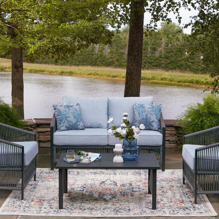 Bridges Beach - Loveseat, Lounge Chairs, Table Set (Set of 4) - Gray
