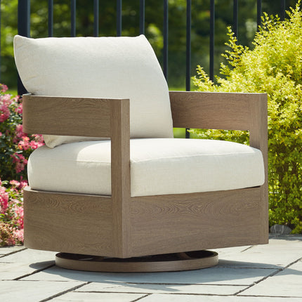 Serene Bay - Swivel Glider Chair With Cushion - Dark Brown / White