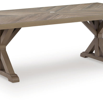 Laguna Heights - Rectangular Dining Table With Umbrella Option - Beige