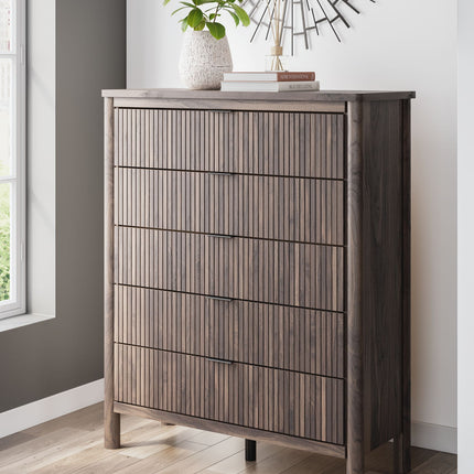 Pamytta - Five Drawer Wide Chest - Brown