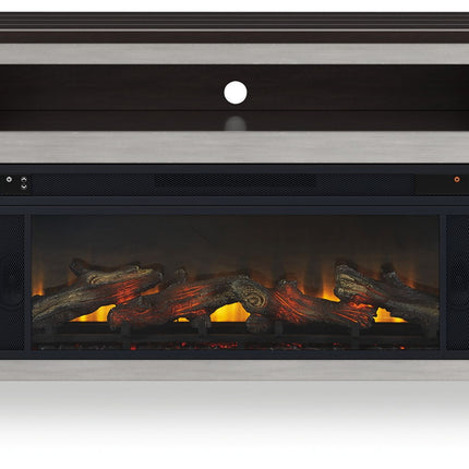Darborn - 88" TV Stand With Electric Infrared Fireplace Insert - Gray / Brown