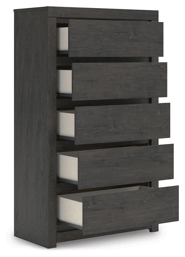 Fraluna - Five Drawer Chest - Charcoal