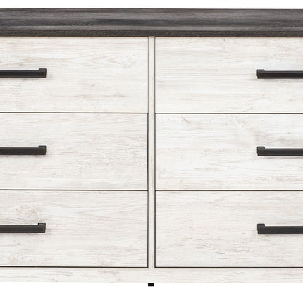 Shawburn - Six Drawer Dresser - Pewter-tone pulls - White / Black / Gray
