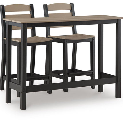 Shoreline Beach - Outdoor Counter Table And 2 Barstools (Set of 3) - Black / Beige