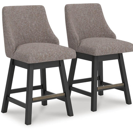 Neymorton - Upholstered Swivel Barstool (Set of 2) - Dark Grayish Brown