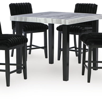 Mervannie - 5 Pc. - Counter Height Dining Table And 4 Barstools - Gray / Black