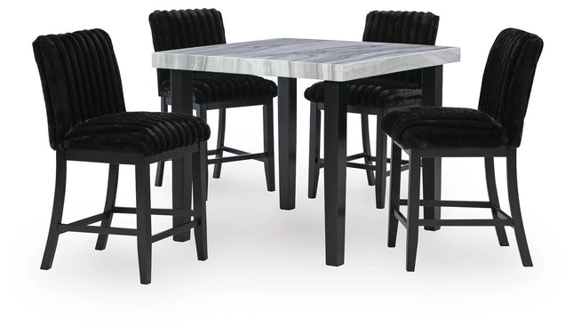Mervannie - 5 Pc. - Counter Height Dining Table And 4 Barstools - Gray / Black