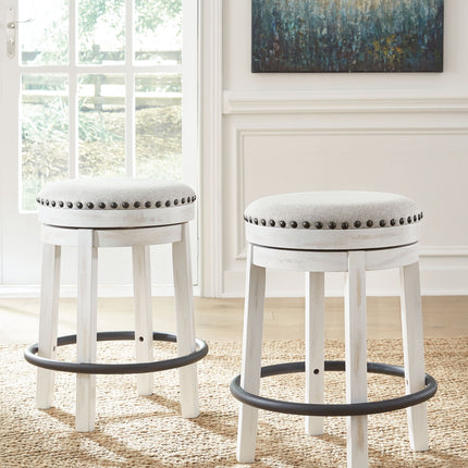 Valebeck - 5 Pc. - Counter Table With Wine Rack, 4 Swivel Stools - White / Brown