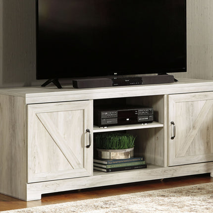 Bellaby - Entertainment Center - TV Stand With Faux Firebrick Fireplace Insert - Whitewash