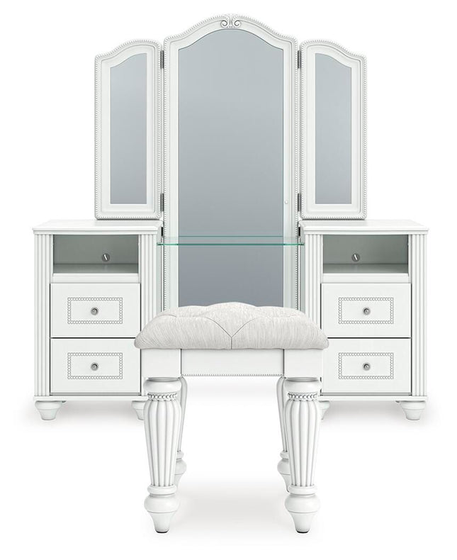Kozlani - 3 Pc. - Vanity, Mirror And Stool - White