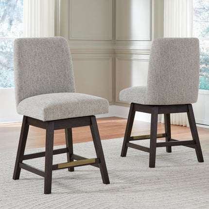 Burkhaus - Upholstered Swivel Barstool (Set of 2) - Beige / Dark Brown