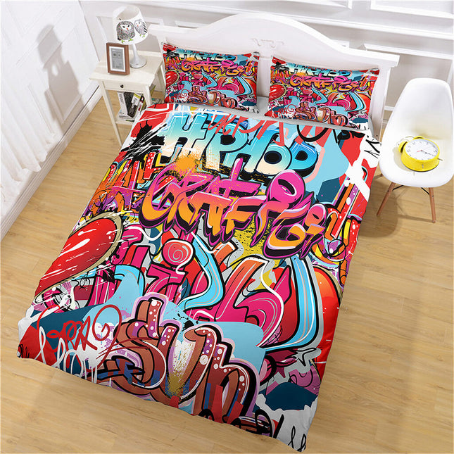 Cafe Hip Hop Street Graffiti Bedding Set Quilt Cover Without Filler