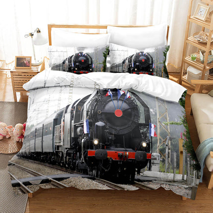 3 Piece Steam Engine Vintage Locomotive Bedding Set Duvet Covers Sets