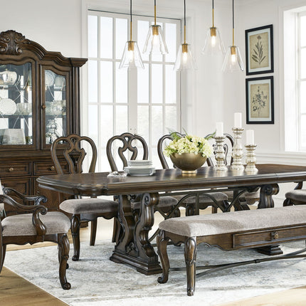Maylee - 11 Pc. - Dining Extension Table, 4 Side Chairs, 2 Arm Chairs, Storage Bench, Buffet And Hutch - Dark Brown
