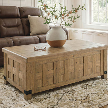 Ridgester - Lift Top Cocktail Table - Light Brown