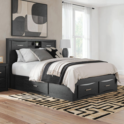 Stabotta - Queen Bookcase Bed With Storage Footboard And 2 Under Bed Storage Units - Black