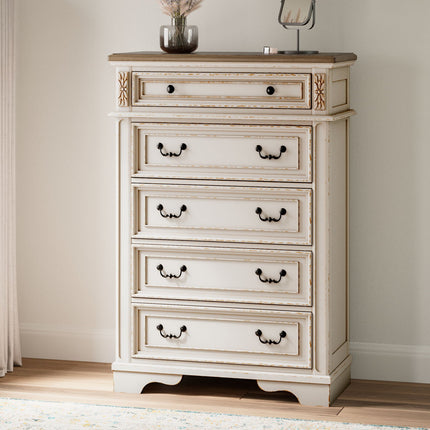 Realyn - Five Drawer Chest - White / Brown / Beige