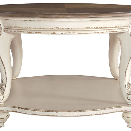 Realyn - Oval Cocktail Table - White / Brown