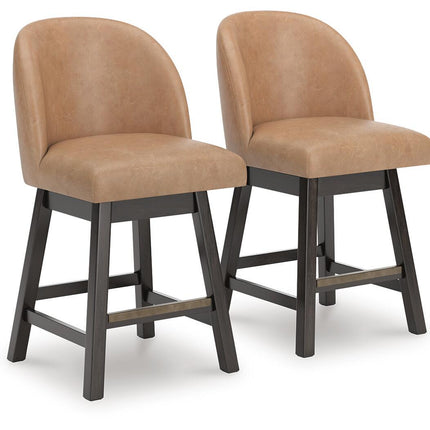 Neymorton - Upholstered Swivel Faux Leather Barstool (Set of 2) - Dark Grayish Brown