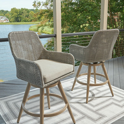 Seton Creek - Barstool With Cushion (Set of 2) - Beige / Gray