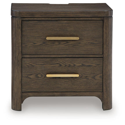Radkin - Two Drawer Night Stand - Burnished Brown